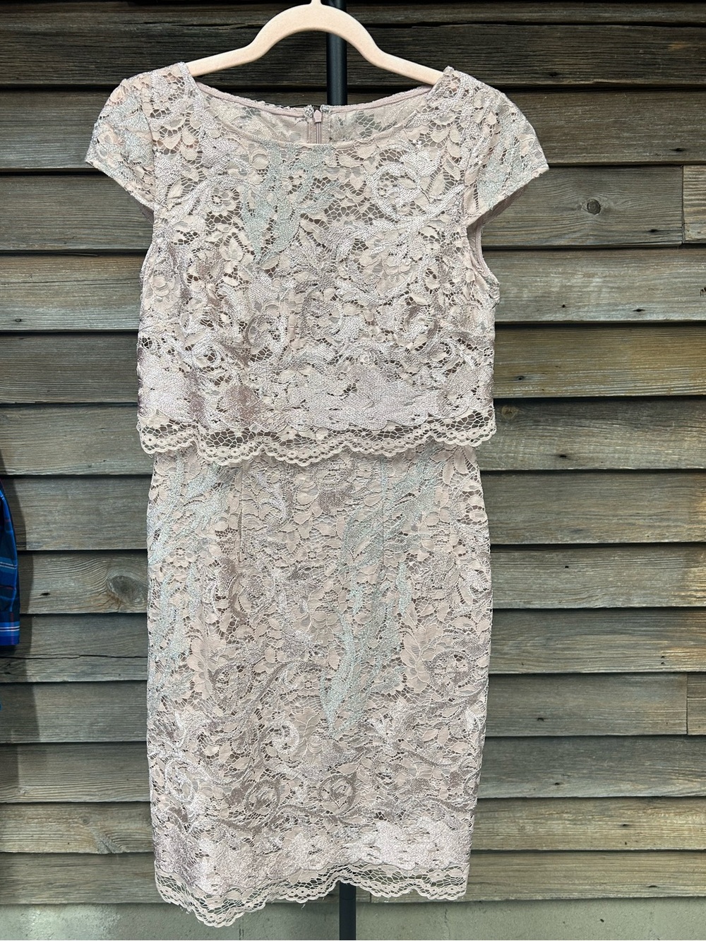 Adrianna Papell Blush Lace Overlay Midi Dress